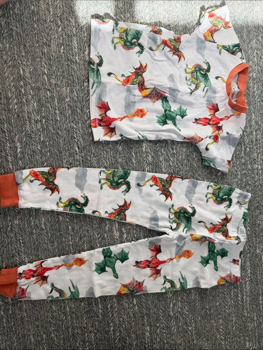 Burt’s bees Dragon Print Two-Piece Pajama Set - White with Green & Orange